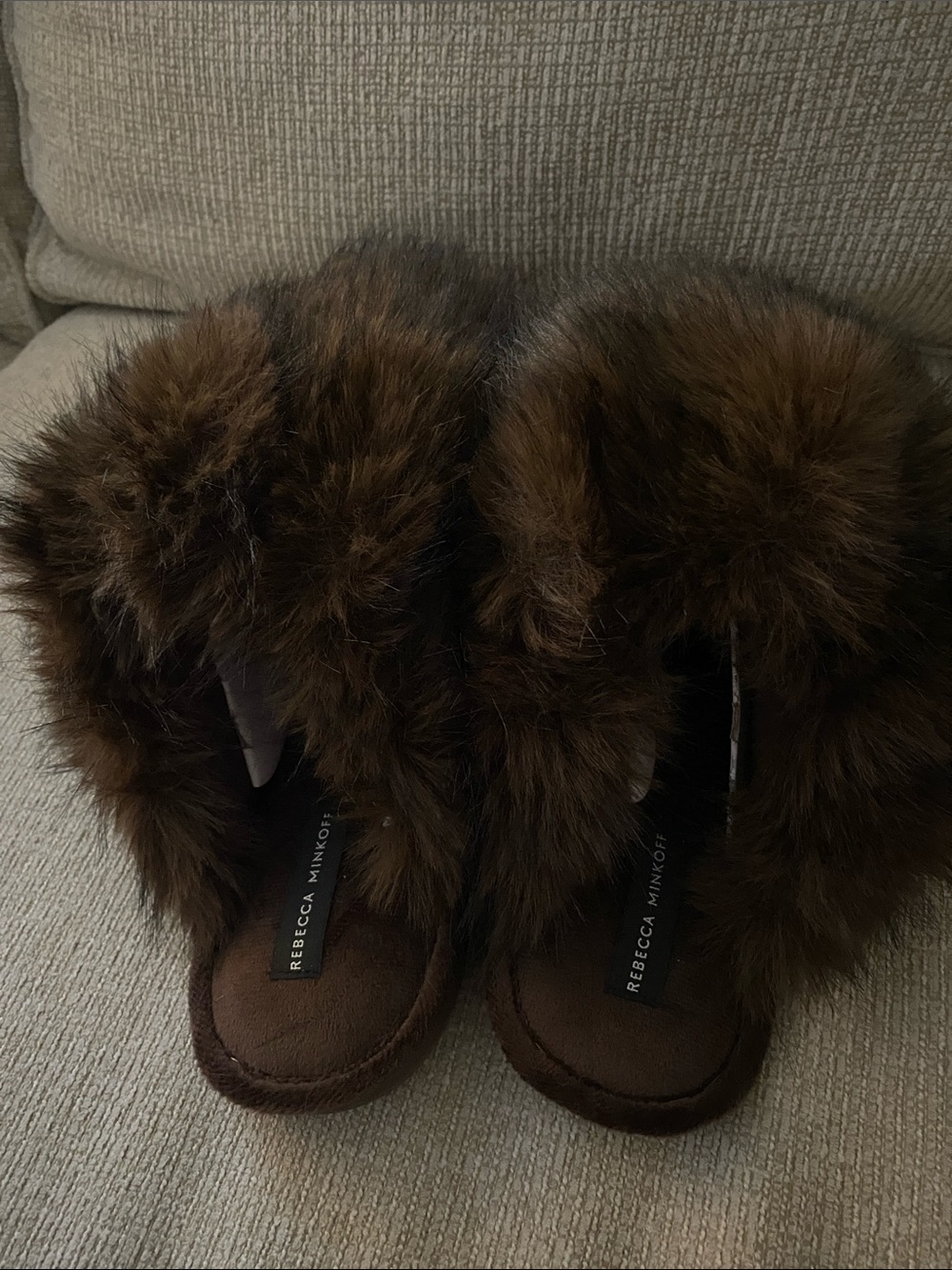 Rebecca Minkoff Brown Faux-Fur Slide Slippers - Picture 2 of 6